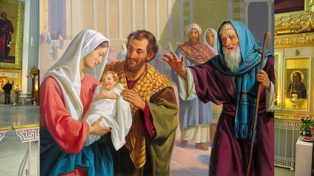 Мария и Иосиф в храме с младенцем